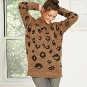 Universal Thread Mock Neck Oversized Pullover Leopard Print Sweater